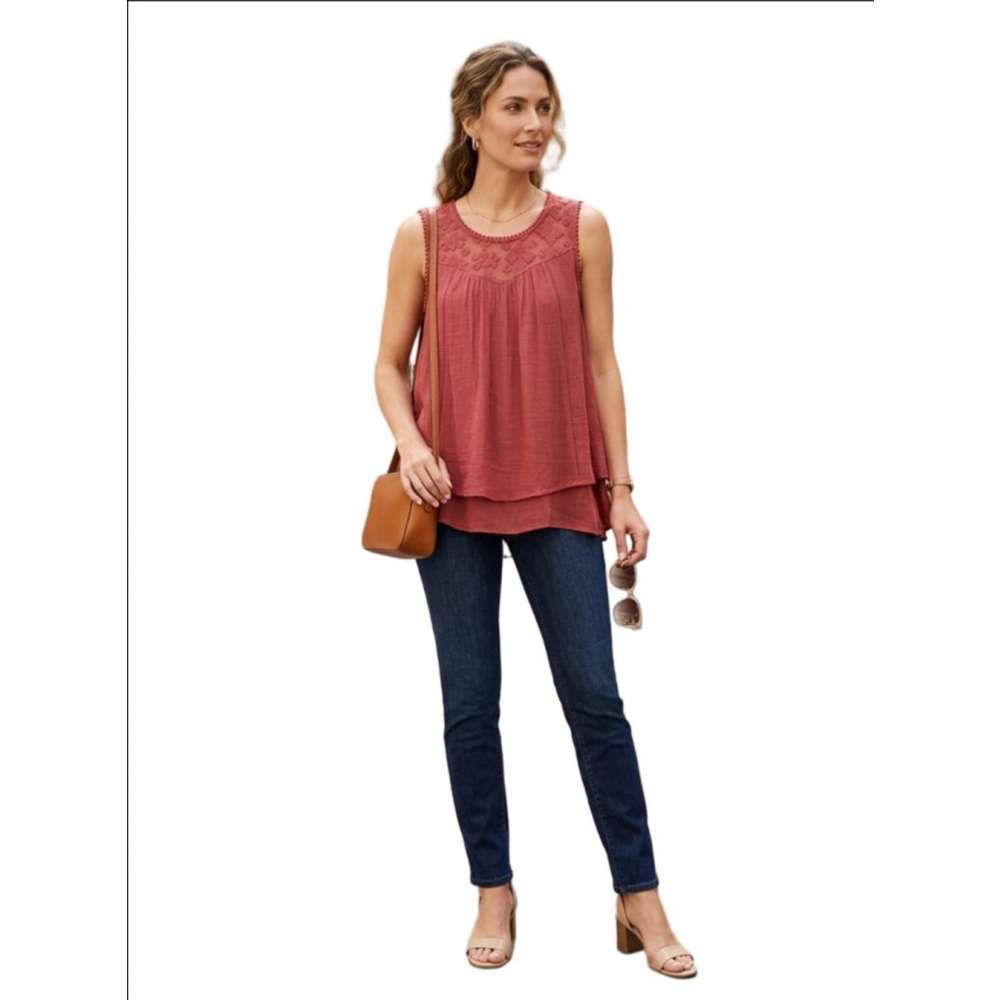 Women's Style & Co Rust Lace Yoke Tank Top S